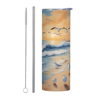 Кружка з прямою трубочкою, дизайн чайки, друкована, підходить для кемпінгу, офісу та дому, 590 мл