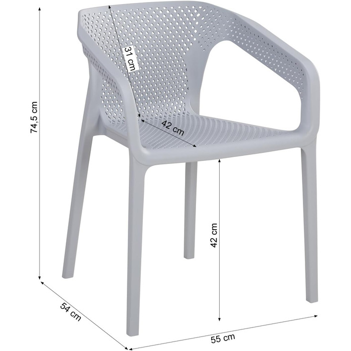 Садовий стілець штабельований пластиковий сірий Набір з 4 шт. з підлокітниками Атмосферостійкі садові меблі Стільці Сучасні., 4u 2689