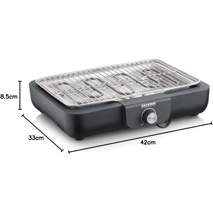 Настільний гриль SEVERIN з решіткою з нержавіючої сталі, для приміщень та вулиці, 2 300 Вт, поверхня гриля 37 шт. 29 см, контроль температури з термостатичним керуванням, чорний, Настільний гриль PG 8554 з решіткою для гриля