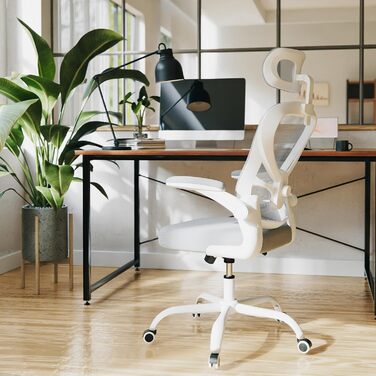 Офісне крісло, сітчасте офісне крісло, комп&39ютерне крісло з відкидними підлокітниками, письмове крісло з регульованою поперековою опорою, ергономічне крісло для офісу та дому (біле)