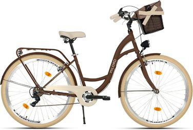 Жіночий міський велосипед MILORD Comfort з металевим кошиком, вінтажний, голландський, 26 дюймів, 28 дюймів, 7 швидкостей, коричнево-кремові шини, 28 дюймів