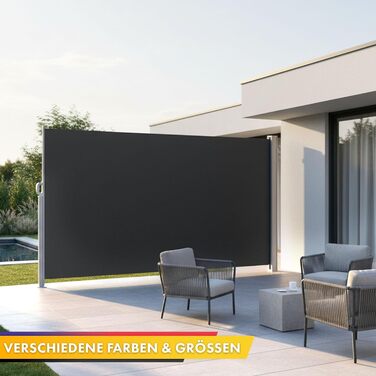 Алюмінієва бічна маркіз Floordirekt, 200x400 см, антрацит - розсувна для забезпечення приватності та захисту від сонця для балкону та тераси, поліестер 280 г/м (ПУ), захист від ультрафіолету UPF50, з кріпленням на землі 200 x 400 см, антрацит