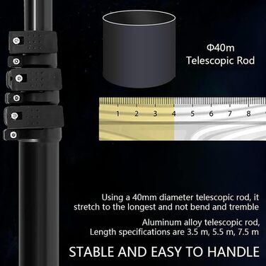 Автоматична щітка для чищення фотоелектричних панелей, Телескопічна штанга/2.1-7.5 М, Швидкість 300/хв, Легко витирається, З довго