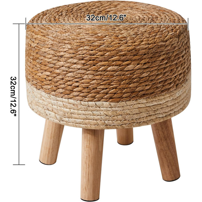 Пуф/підніжжя YMYNY з натуральної морської трави та соснових ніжок, сільський стиль, ручної роботи, для спальні, вітальні, для використання на вулиці, білий 323232 см HBD027W