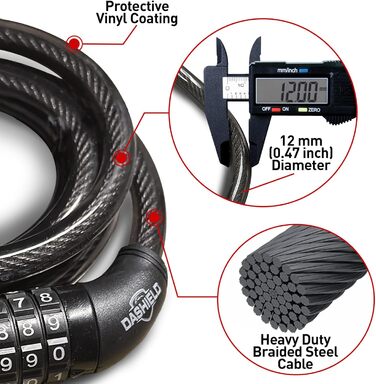 Кабельний замок для велосипеда та самоката, 5-значний код, з можливістю скидання, кодовий замок, захист від крадіжки, надійна фіксація, 177,8 см (70 дюймів), комплект з 2 шт.