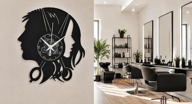 Настінний годинник Barber Shop для перукарні та салону краси Безтихий механізм, вінтажний дизайн, ідея для подарунка (Чорний MM1)