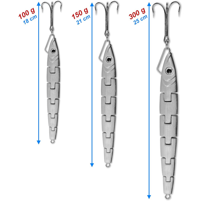Риболовля Storfisk та інше. Джиги для лову в Норвегії, Ісландії та Балтійському морі (100 г, 150 г, 300 г) з потрійним гачком, морські джиги, 6 предметів, секційні для риболовлі, чорно-червоні, 300 грамів