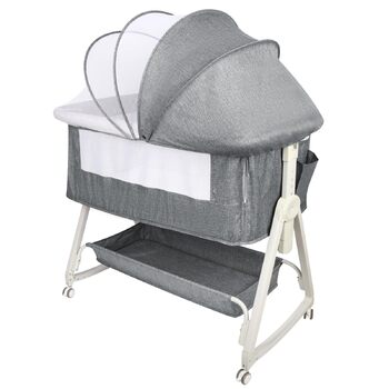 Ліжечко 3-в-1, дорожнє ліжечко для немовлят з матрацом, 6-позиційне регульоване по висоті дитяче ліжечко з верхньою платформою, портативна колиска з колесами для дітей до 36 місяців - 92 x 52 x 106-118 см - Білосніжний сірий