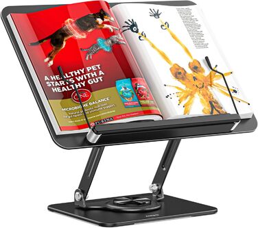 Підставка для читання та роботи з ноутбуком, ергономічний тримач для книг, регульована конструкція з еластичними затискачами для нот, рецептів, планшетів, чорний колір, 01