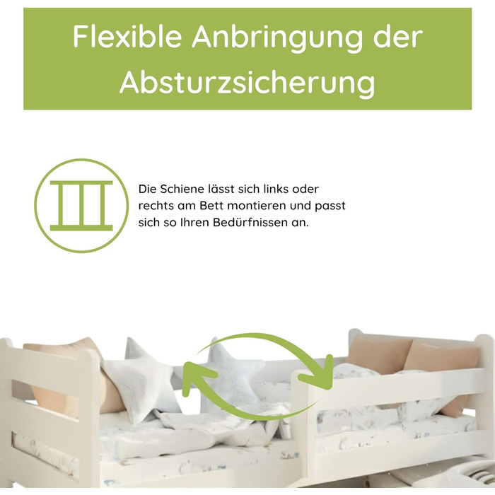 Дитяче ліжко Kids Collective 80x160 см З захисними поручнями та шухлядою Міцна соснова деревина 80x160 см, для дітей віком від 3 до 10 років Біле