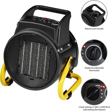 Генератор гарячого повітря Stak STH2000W потужністю 2 кВт. Керамічна технологія для швидшого нагрівання. 2 швидкості, із запобіжним термостатом та функцією вентилятора. Кабель 140 см, 2 Вт, чорний