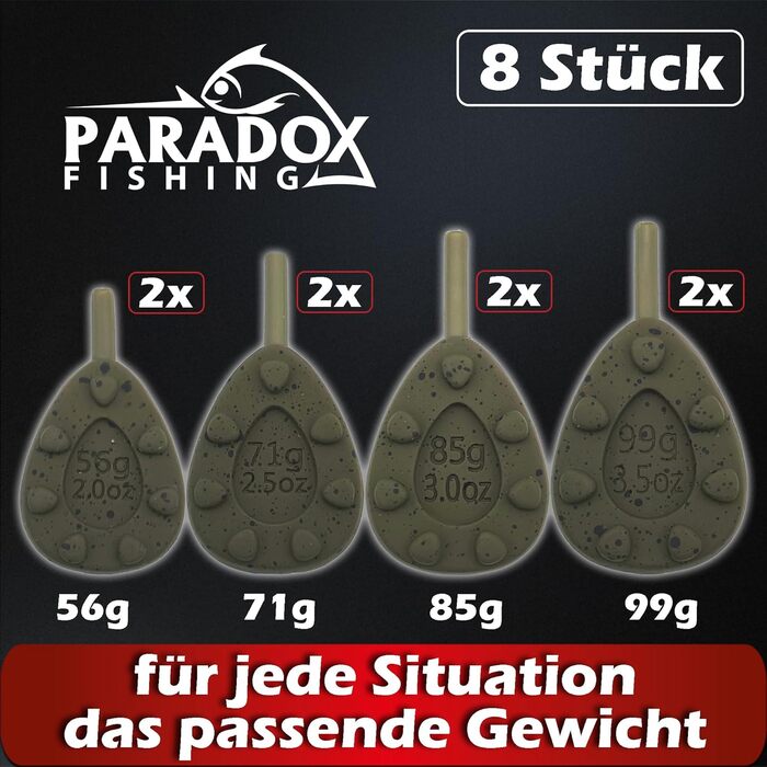 Набір повідків для коропа, 8 шт. - 2 кожного по 56 г/71 г/85 г/99 г Повідці для коропа, Повідці для коропа, Рибальські повідці, Донні повідці, Ловля коропа - Рибальські аксесуари, Вбудовані овальні, Камуфляжно-зелені, 2 кожного по 56 г/71 г/85 г/99 г
