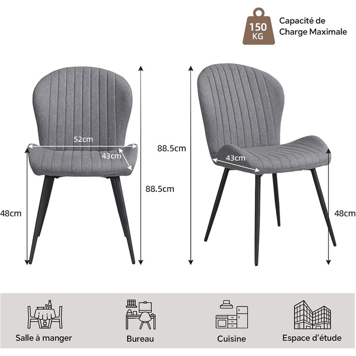 Обідні стільці, комплект з 2 шт. , кухонний стілець, стілець для їдальні/вітальні, ергономічне крісло, м&39яке крісло, металеві ніжки, для їдальні, вітальні, спальні, темно-сірий, 2 шт. и