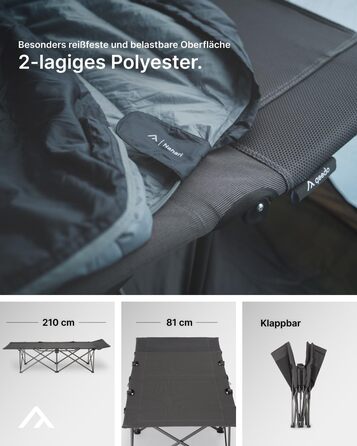 Розкладне ліжечко qeedo Quick Jimmy Travel (210 x 81 см) Стабільне кемпінгове ліжко (до 150 кг) - Темно-сіре