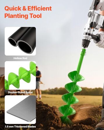 Бур для земляних робіт для дриля, Ø 15x80 см, сумісний з дрилями з внутрішнім діаметром 20 мм, бур для копання ям, садовий бур, насадки для буріння стовпчиків для саду, огорож та міні-екскаваторів