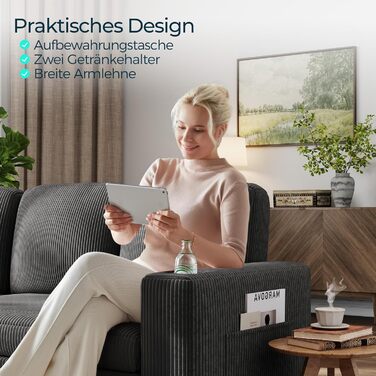 Розкладний диван LINSY HOME, кутовий диван з функцією сну, місцем для зберігання речей, вельветова оббивка, L-подібні модульні дивани з шезлонгом для віталень та квартир (темно-сірий, U-подібний) Темно-сірий U-подібний