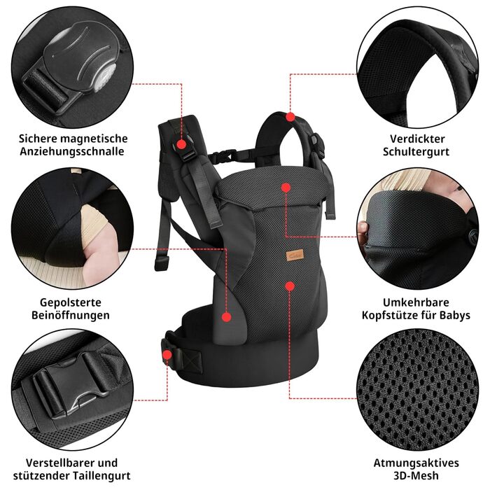 Найкраща люлька-переноска для новонароджених, магнітна люлька 4-в-1 із застібкою та нагрудником із регульованою дихаючою опорою дл