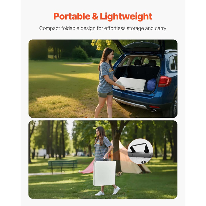 Розкладний фуршетний стіл VEVOR, портативний універсальний стіл, 122 см, прямокутний пластиковий стіл з регульованою висотою та вбудованою ручкою, садовий стіл, кемпінговий стіл для вечірок, пікніків, кемпінгу, білий, 1220 x 600 x 740 мм