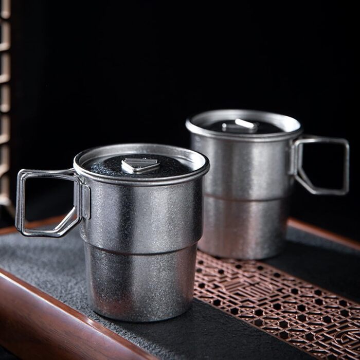 Титанова чашка QOXEZY, що штабелюється, 300 мл, зі складною ручкою, для кемпінгу, пікніків та пригод на природі