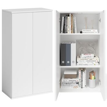Багатофункціональна шафа Bellamio Ais, ширина 60 см вузька шафа для документів побутова шафа з 3 відділеннями білого кольору універсальна шафа 110 60 33 см настінна шафа з дверцятами, що відкриваються натисканням шафа для взуття, біла, 3 відділення