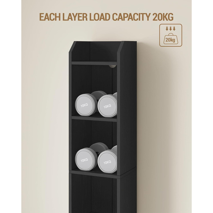 Книжкова полиця Hzuaneri, 6-ярусна стояча полиця, полиця для зберігання, полиця для колекційних предметів, регульовані панелі, для вітальні, офісу, 24 x 30 x 169,5 см, чорна BC06904 шт. 24 x 30 x 169,5 см чорна