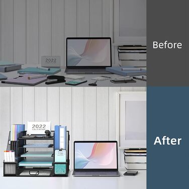 Органайзер для робочого столу з тримачами для файлів, 5-ярусний органайзер для паперів з шухлядою, сітчастий настільний органайзер для файлів з тримачем для журналів для офісного органайзера - чорний