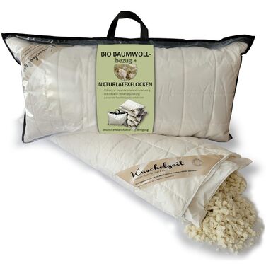 Регульована по висоті подушка для шиї з натурального латексу розміром 40x80 см з окремою внутрішньою подушкою та стьобаним чохлом зі 100 органічної бавовни - Зроблено в Німеччині