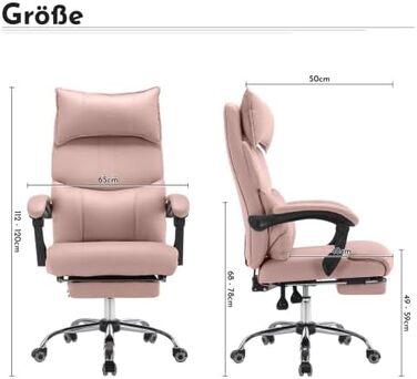 Крісло керівника рожевого кольору з поперековою опорою Ергономічне офісне крісло зі штучної шкіри, вантажопідйомність 150 кг, висота спинки 120 см, регульована висота для домашнього офісу та офісу. Рожевий колір 120 см (В) x 65 см (Ш) x 48 см