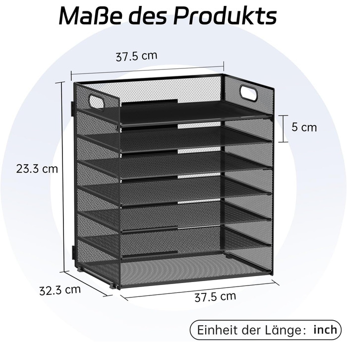 Рівневий органайзер для столу з ручкою металева офісна система для документів, листів та книг формату A4, міцний органайзер для паперів для столу, домашнього офісу та школи, чорний, 7-