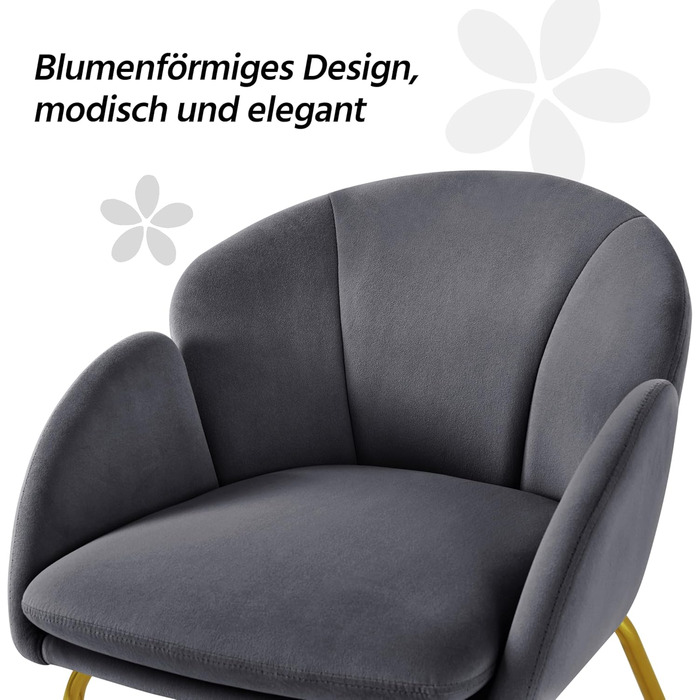 Сучасний обідній стілець Yaheetech, кухонний стілець у формі квітки, м&39яке крісло із золотистими металевими ніжками, для вітальні/їдальні, темно-сірий, темно-сірий поліестер