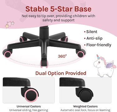 Ігрове крісло WOLTU для дітей, ергономічне дитяче робоче крісло зі спинкою та підлокітниками, для дитячих кімнат, з універсальними колесами та колесами з обважнювачами, сітчаста тканина, рожевий