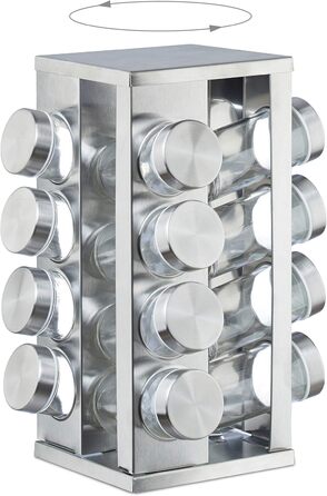 Карусель спецій Relaxdays з 16 баночками для спецій, що обертається на 360, прозорі банки для спецій для посипання, нержавіюча ста