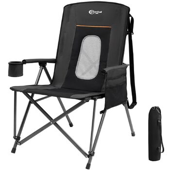 Крісло для кемпінгу Portal, складне, вантажопідйомність 180 кг, з високою спинкою, регульоване, крісло для кемпінгу/рибальства, садове крісло, крісло з сумкою та тримачем для напоїв для саду, балкону, пікніка, чорне