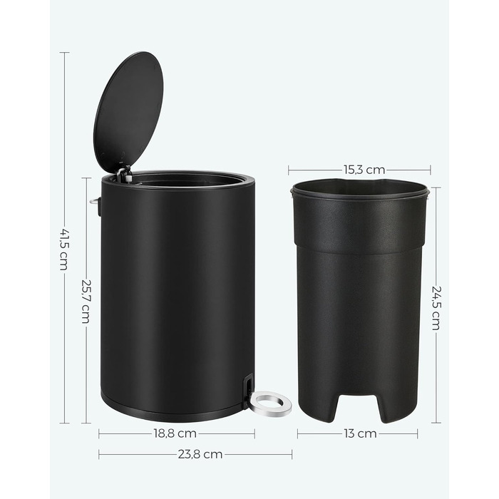 Відро для косметики, 3 л, відро для сміття для ванної кімнати, невелике відро для сміття з кришкою, з плавним закриттям, знімний п