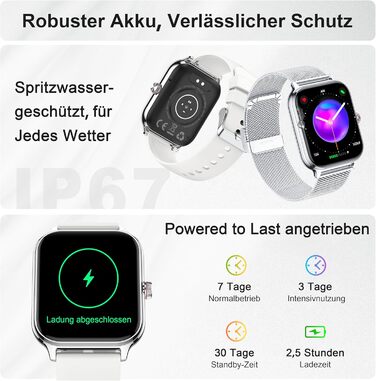 Розумний годинник для чоловіків та жінок, функція телефону, артеріальний тиск, пульс, відстеження сну, 1.96-дюймовий фітнес-годинник зі штучним інтелектом, понад 100 спортивних режимів, водонепроникність IP67, крокомір, будильник, калькулятор, візитна кар