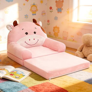 Складане дитяче крісло, зручний дитячий диван, портативний дитячий диван з ручкою для перенесення, дитячий стілець з пінопластовою підкладкою, крісло для читання для дітей віком від 1 до 4 років, ідеї подарунків на Різдво, дні народження, корову