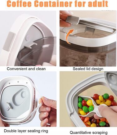 Герметичні контейнери для зберігання з кришками, контейнери типу шейкера з ложками, контейнери для зберігання сухих продуктів, кухонне приладдя, таке як крупи, борошно, кава, кавові зерна, та кавові коробки для дорослих, набір з 3 предметів (3 шт.) 1 x 18