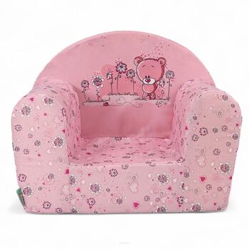 Дитяче крісло FORTISLINE Mini легке крісло з пінопласту для дітей від 1 року, мяке дитяче крісло з мікрофібри, знімний та пральний чохол, безпечне дитяче сидіння, 40x39x33 см рожевого кольору