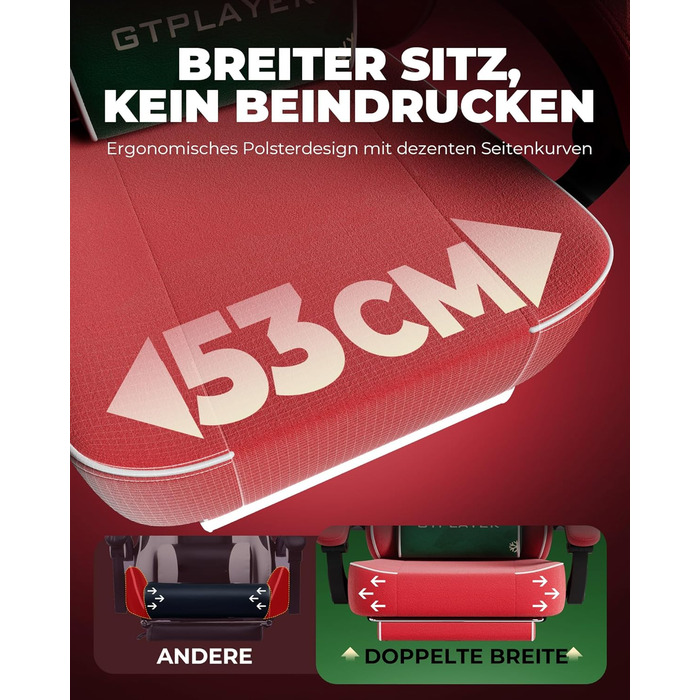Ігрове крісло GTPLAYER з різдвяним мотивом, ігрове крісло з підставкою для ніг, надзвичайно широке сидіння, з пір&39яною подушкою, вантажопідйомність 150 кг для великих та сильних людей Оксамит