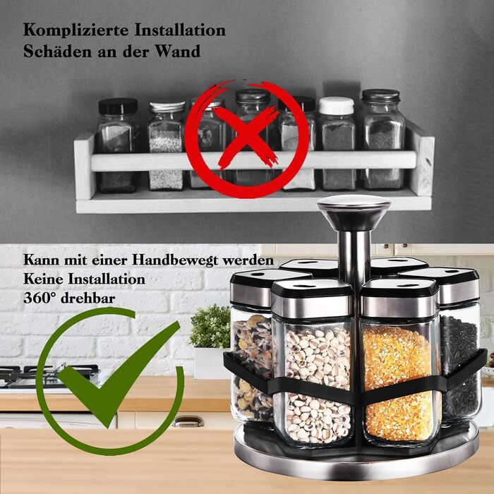 Карусель для спецій, що обертається на 360, органайзер для спецій з 6 баночками для спецій об&39ємом 120 мл, регулювання розміру на 360, ніжна підставка для спецій з нержавіючої сталі, зберігання основних спецій для початківців-кухарів, один шар - 6 баноч