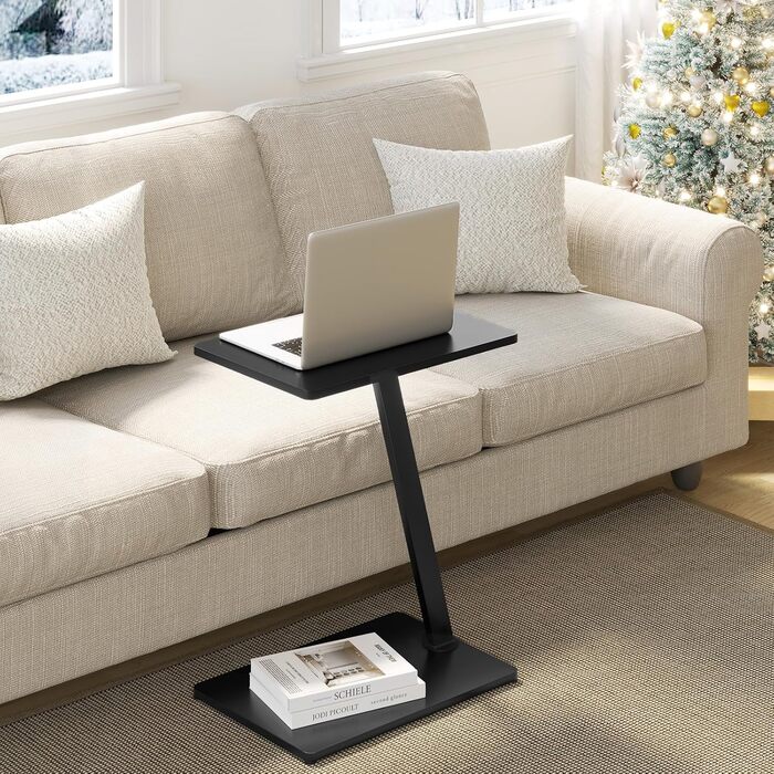 С-подібний журнальний столик, столик для дивана, стіл для вітальні, з металевим каркасом, для дивана, кушетки, ліжка, 48x64x33 см, чорний