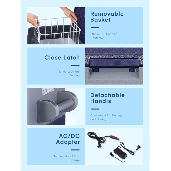 Компресорна холодильна камера, портативний холодильник 60 літрів, портативна холодильна камера 12В (від -20 до 10), знімні дверцят