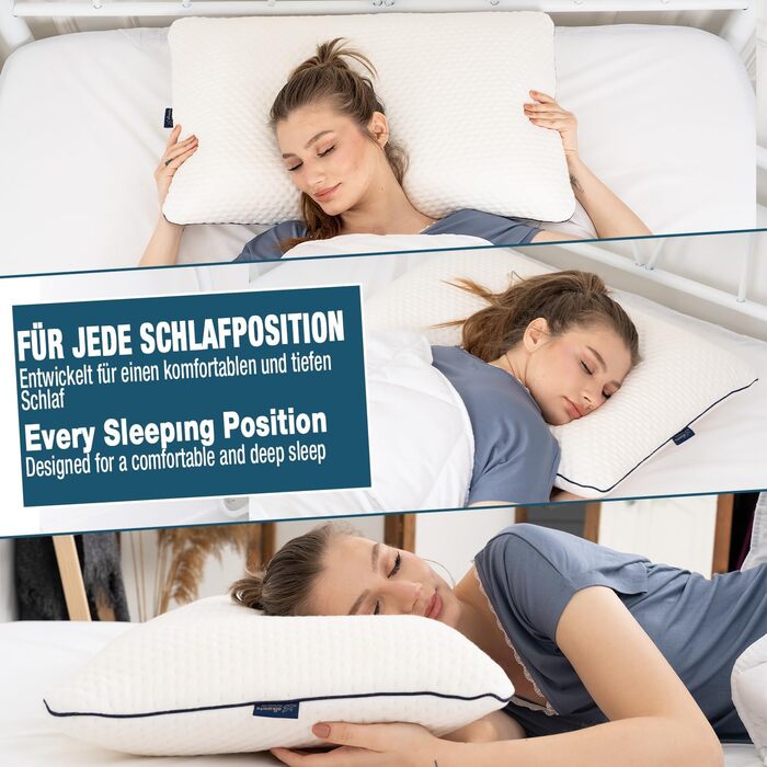 Подушка alkamto з піни з ефектом пам&39яті 70x45 см Ергономічна подушка для підтримки шиї Сертифіковано Oeko-Tex Терморегулюючий чохол Гіпоалергенна та придатна для прання Для сну на спині та на боці