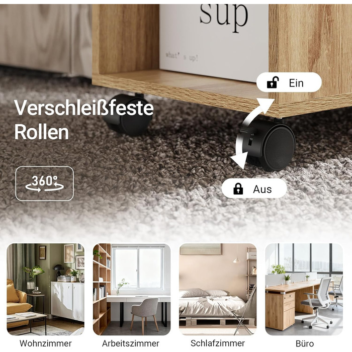 Журнальний столик SoBuy з колесами, 2-ярусний журнальний столик на колесах з відділеннями для зберігання, мобільна книжкова полиця для вітальні, спальні, офісу, Д70 x Ш35 x В60 см, натуральний колір FBT34-N