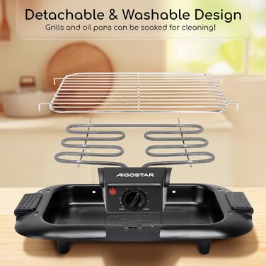 Бездимний настільний гриль Барбекю електричний гриль Електричний гриль-барбекю 2000 Вт з антипригарним покриттям, поверхня гриля 3