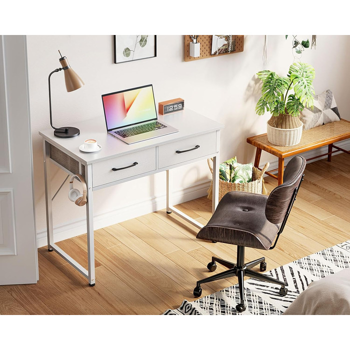 Письмовий стіл з 2 шухлядами, 80x40x78,7 см, невеликий стіл з тримачем для навушників, офісний стіл, ПК-стіл для офісу, вітальні, домашнього офісу, білий 80x40x78,7 см, білий