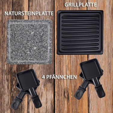 Раклет Syntrox Germany RAC-600W-Brienz з пластиною для гриля з антипригарним покриттям і пластиною з натурального каменю (гарячий камінь)