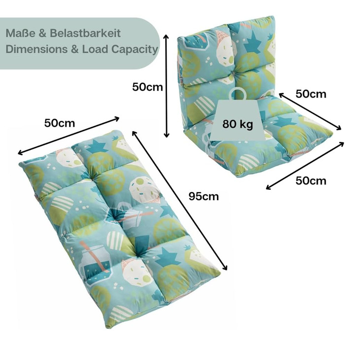 Дитяче крісло howa 2 в 1 - дитячий шезлонг, підлогове крісло з функцією відкидання, подушка сидіння зі спинкою, підлогове крісло з 6-позиційною регульованою спинкою для дітей 8604