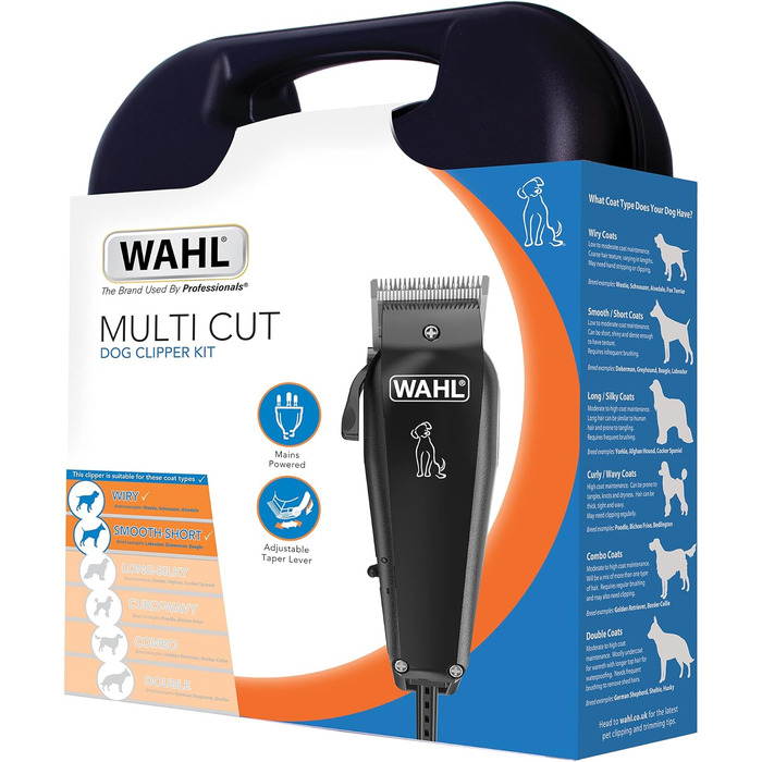 Машинка для стрижки собак Wahl Multi-Cut, набір для догляду за шерстю собак та котів, повний комплект для домашніх улюбленців, тиха, акумуляторна, для використання вдома, стійка до іржі, леза з вуглецевої сталі з прецизійним заточуванням, легка вага 100 г