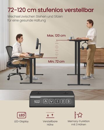 Електричний стіл VASAGLE з регульованою висотою, каркас столу, підставка для столу, без стільниці, з 2 гачками, функція пам&39яті з 3 висотами, сталь, чорний колір LSD021B01V2 1 чорний колір